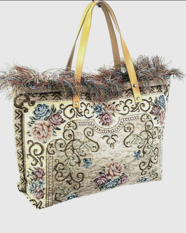 ITALIAN COTTON CARPET SHOPPER BAG BEIGE