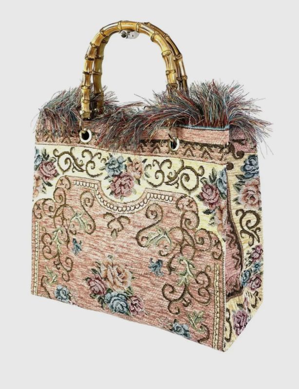 ITALIAN COTTON CARPET BAMBOO HANDEL RUG BAG ROSE