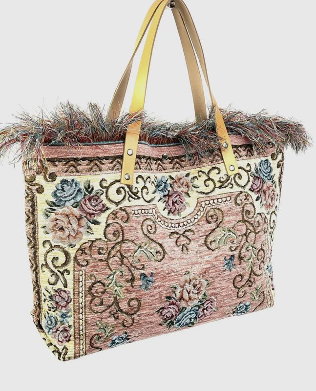 ITALIAN COTTON CARPET SHOPPER BAG ROSE 